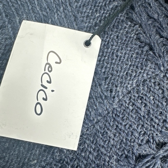 Cecico Blue Knit Wool Blend Turtleneck Poncho shawl S/M New - Picture 2 of 4